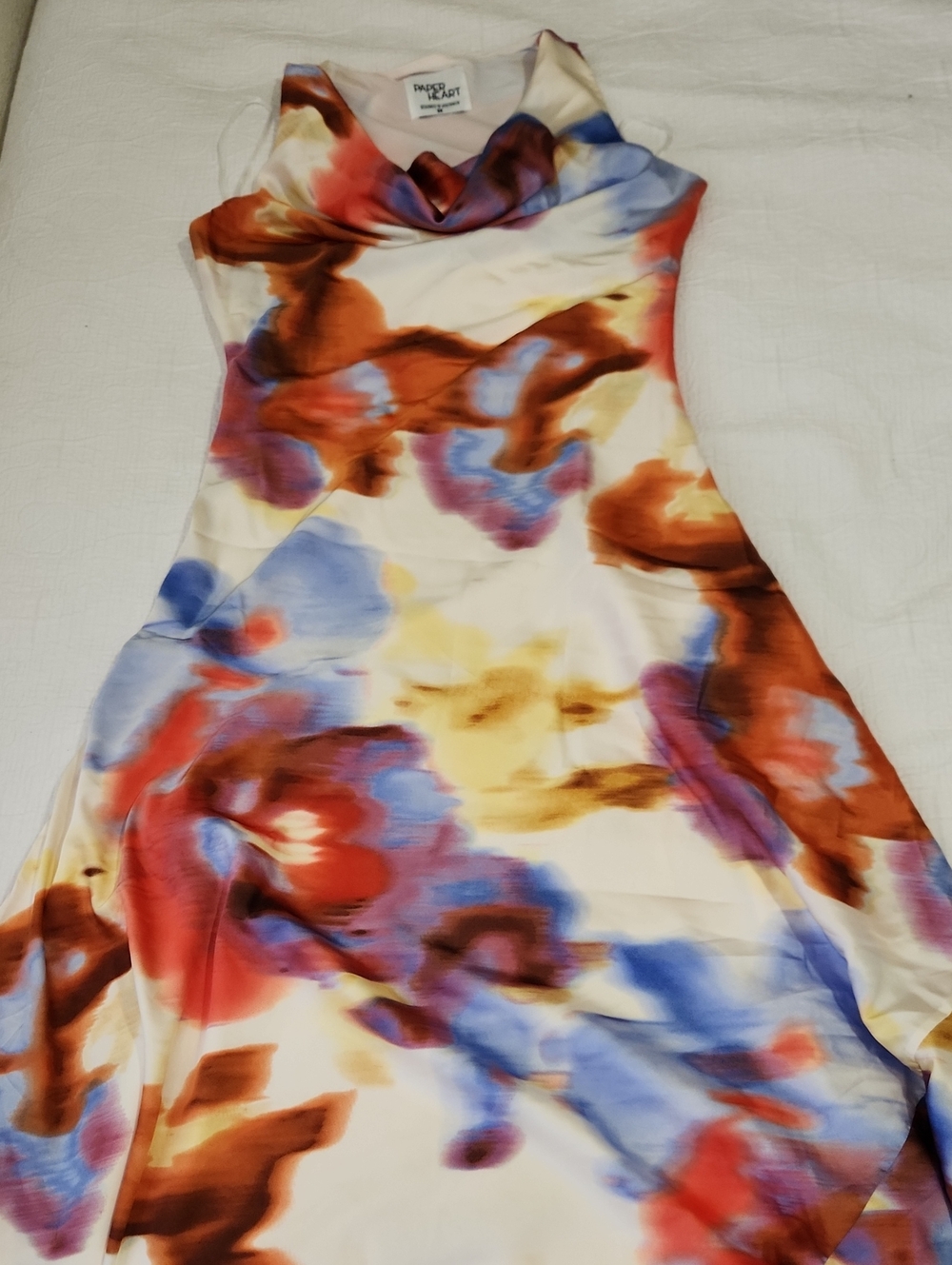 Paper Heart Multicolor Cowl-Neck Wedding Dress - Cream & Blue Watercolor